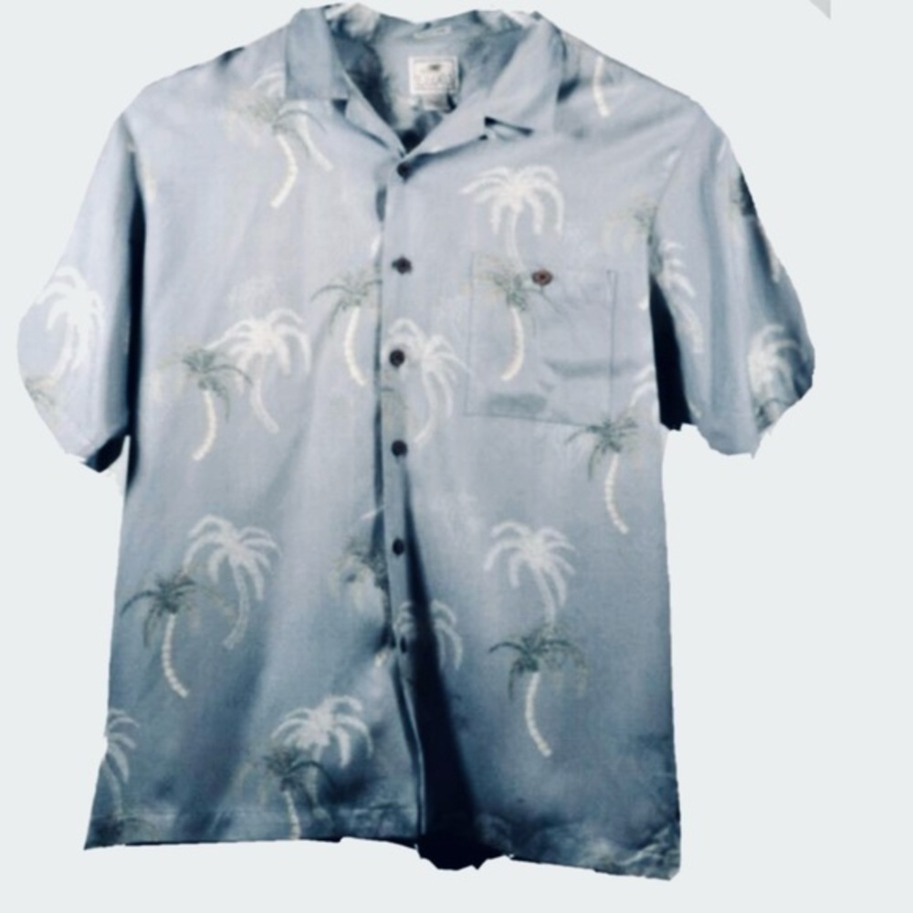 Luau Hawaiian Silk Shirt Mens Blue L